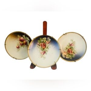 Vintage 3 Hand Painted Cherry Plates Germany Early 1900s